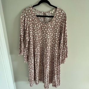 Pink and Ivory Babydoll Dress; Bell Sleeves. NWOT
